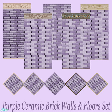 Sims 2 — Purple Ceramic Brick Walls & Floors Set by Sheera — This set includes 10 items : 5 walls and their 5