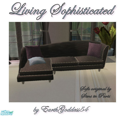 Sims 2 — Living Sophisticated - Sofa by EarthGoddess54 — A beautiful black velvet, with creamy trim and blue & purple