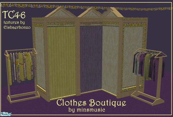 Sims 2 — TC46: Clothes Boutique by minsmusic — This set has two clothing booth bases with three curtains to mix and