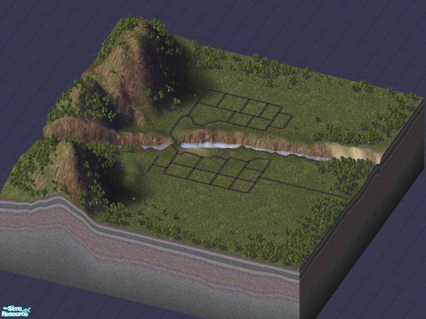 Sims 2 — Split peak ridge by simsimcherie — Nice little down that a river goes through. Mountians on one side. the