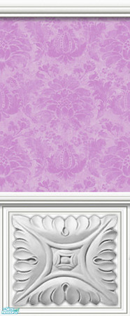 Sims 2 — White Wains1, Damask 1 Wallpaper - Lilac by 71robert13 — Wall features a white panel wainscoting with a squared