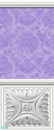 Sims 2 — White Wains1, Damask 1 Wallpaper - Violet by 71robert13 — Wall features a white panel wainscoting with a squared