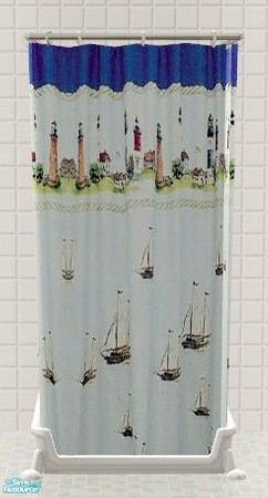 Sims 2 — Sailboats Bathroom Set - Country Shower Curtain by Riverwillows — A matching set of small window, tub, and