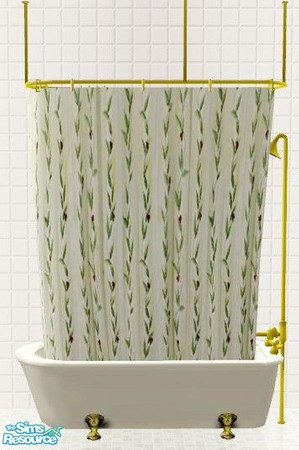 Sims 2 — Leaves Bathroom Set - Shower Tub Curtain by Riverwillows — A matching set of small window, tub, and shower
