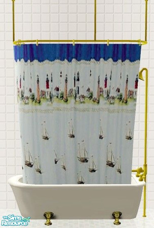Sims 2 — Sailboats Bathroom Set - Shower Tub Curtain by Riverwillows — A matching set of small window, tub, and shower
