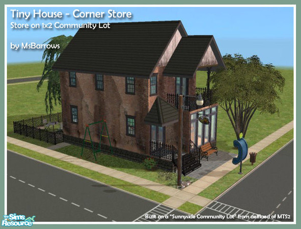 Sims 2 — Tiny Corner Store by MsBarrows — A tiny corner store on a very tiny lot! Converted from a modest dwelling into a