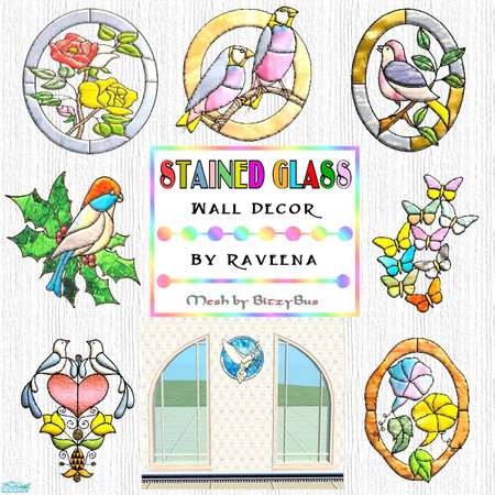 Sims 2 — Stained Glass Wall Decor by Raveena — Custom designed stained glass wall decor. Each section was individually