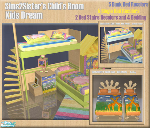 Sims 2 — S2S Child Room Kids Dream Jungle1 - Set by sims2sisters — 5x Bunk Bed Recolors, 5x Single Bed Recolors, 2x Bed