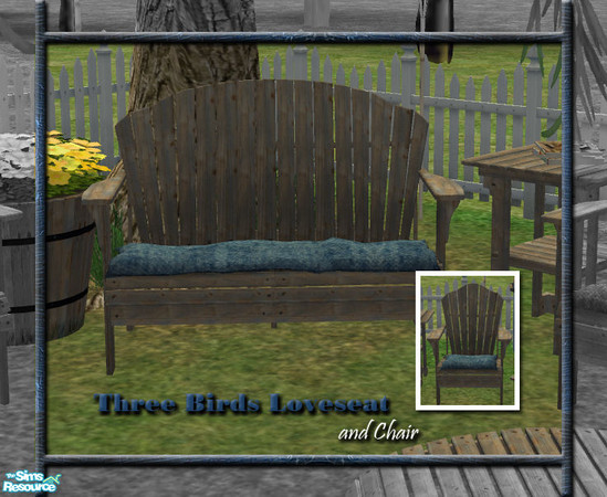 Sims 2 — VS Three Birds Outside Loveseat/Chair by Vanilla Sim — Made from the finest quality Teak and stained with a