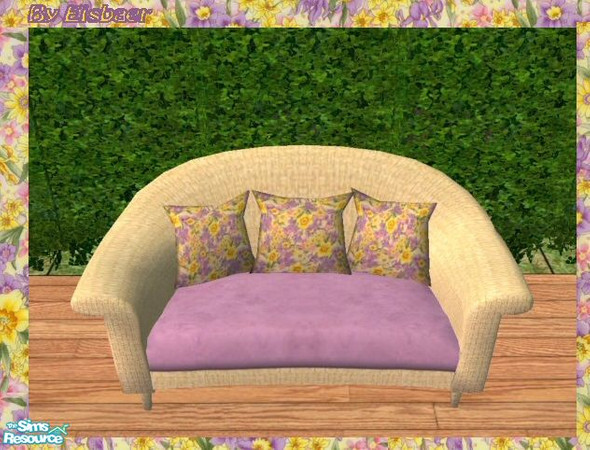 Sims 2 — SA99 Cozy Wicker TC46 Flower - Loveseat by Eisbaerbonzo — Wicker loveseat with flowered cushion