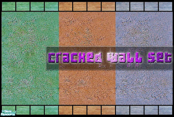 Sims 2 — Cracked Wall Set by rythmgitr — This is a set of faux cracked walls. There are 3 color options here, and they