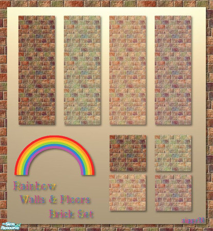 Sims 2 — Rainbow Brick Walls & Floors Set by ziggy28 — A set of 4 walls and 4 floors in rainbow brick. I have noticed
