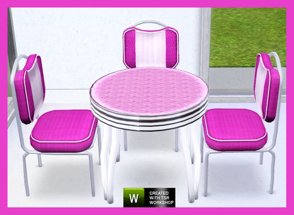 Sims 3 — Retro Dining Set by rebecah — 2 New Meshes Chair has 3 pre colored textures - 2 channel chairs Table has 4 Pre
