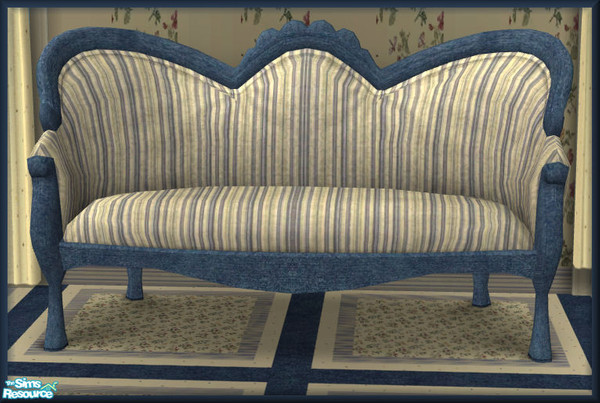 Sims 2 — NK TC45 LR Loveseat Stripes by MoMama — A blue and yellow striped loveseat with blue wood trim. There are three