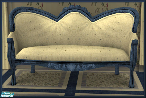 Sims 2 — NK TC45 LR Loveseat Specks by MoMama — A yellow specked loveseat with blue wood trim. There are three different