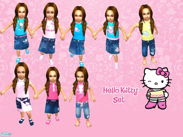 Sims 2 — Hello Kitty Set by senstih — 8 Hello Kitty outfits for the little girls! 