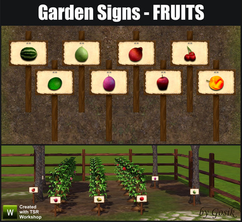 Sims 3 — Garden Signs - Fruits  by Gosik — Garden Signs - Fruits by Gosik at The Sims Resource. Includes eight
