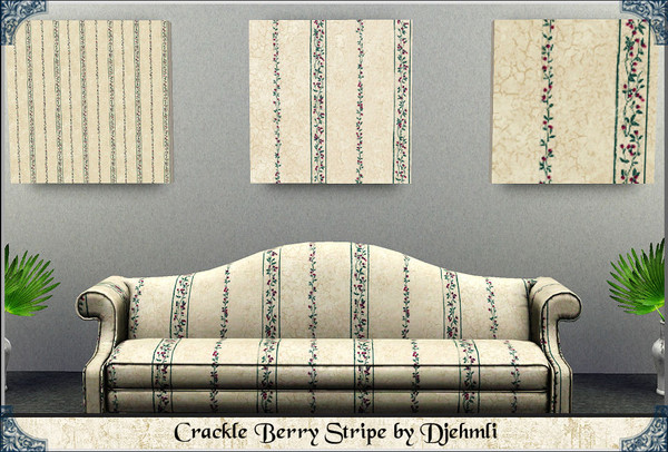 Sims 3 — Djem_Crackle Berry Stripe by djehmli — A faux paint pattern featuring twining berry vines in a stripe. Four