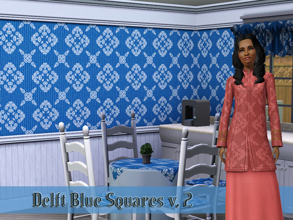 Sims 3 — Delft Blue Squares v. 2 by kittyispretty69 — A Delft Blue Square Pattern. Three recolorable parts. Found in