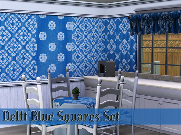 Sims 3 — Delft Blue Squares by kittyispretty69 — A set of four Delft Blue Square Patterns. Three recolorable parts. Found