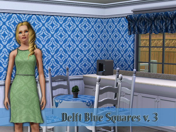 Sims 3 — Delft Blue Squares v. 3 by kittyispretty69 — A Delft Blue Square Pattern. Three recolorable parts. Found in