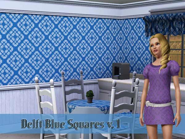 Sims 3 — Delft Blue Squares by kittyispretty69 — A Delft Blue Square Pattern. Three recolorable parts. Found in abstract.