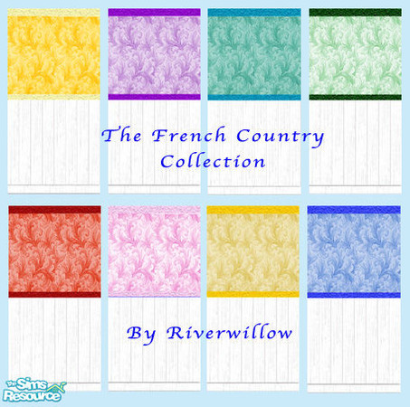 Sims 2 — French Country Collection by Riverwillows — A beautiful set of wallpapers, with subtle fleur-de-lis patterning,