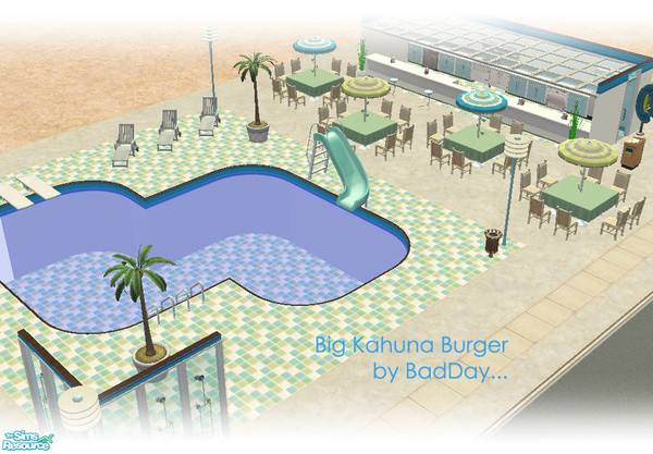 Sims 2 — Big Kahuna Burger by BadDay — A very relaxed pool-side outdoor restaurant good for warm Summer days and hot hot