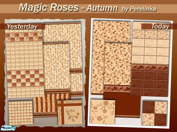 Sims 2 — MAGIC ROSES - AUTUMN Set by perelinka — Cheap walls and floors for your starter house (coming in two different