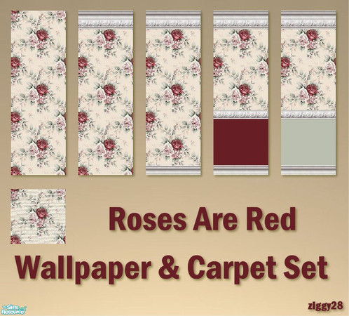 Sims 2 — Roses Are Red Wallpaper & Carpet Set by ziggy28 — A set of 5 seamless flowery wallpapers and 1 seamless