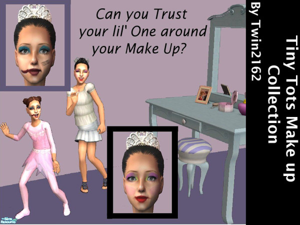 Sims 2 — Tiny Tots Makeup Mess by twin2162 — Oh No, The children have got into Mummy\'s Make up!! This set contains two