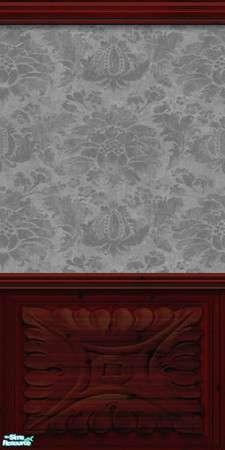Sims 2 — Cherry Wains1, Damask 1 - Grey by 71robert13 — This wall features a cherrywood panel wainscoting with a squared