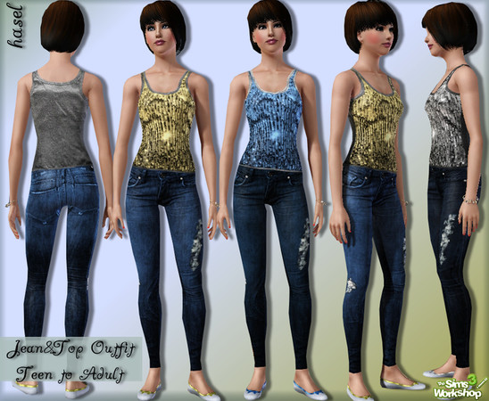 Sims 3 — Jean&Top Outfit-3  by hasel — 3 recolourable palets.. Teen to Adult.. Enjoy..