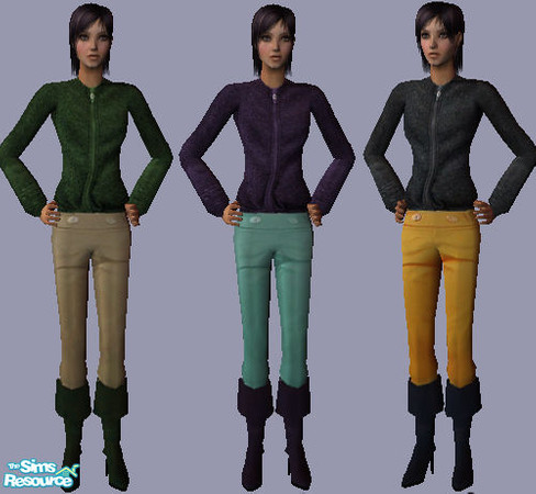 Sims 2 — sweater, pants and higher boots set by sltoye — 3 recolours of sims2sisters mesh. Made for outerwear.