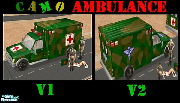 Sims 2 — Military Ambulance by PhotoSigs — 2 Recolors of the Driveable Ambulance "V1 RED CROSS" & "V2
