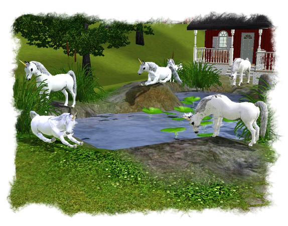 Sims 3 — Unicorns by rebecah — Large and small unicorn 3 positions each. Found under Decorations Miscellaneous for 500