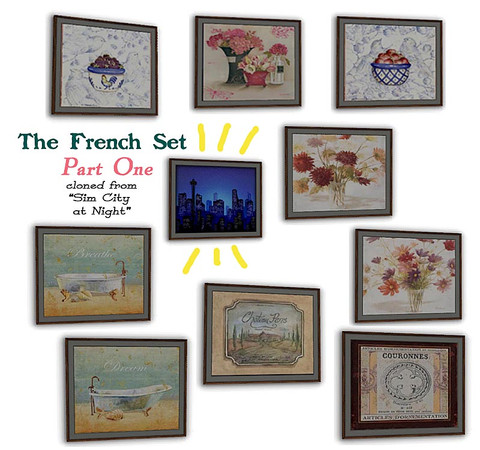 Sims 3 — French Set One by lilaclaughter — Some very French versions of the Sim City at Night painting for decorating a