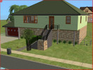 Sims 2 — Suburban Yard Sale Chic by theano — Ranch style house with finished above ground basement \"rec\"