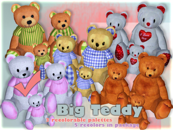 Sims 3 — S2S Teddy Bear (Big) by sims2sisters — Big Teddy Bear by Sims2Sisters. 5 various bear in package, 3 recolorable