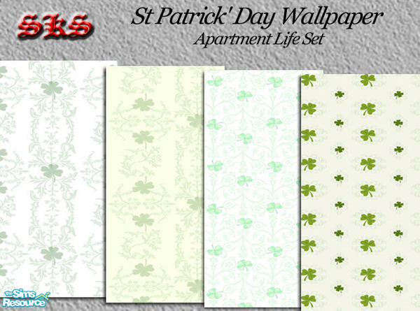 Sims 2 — St. Patrick\'s Day Wall Set - AL by 71robert13 — 4 Shamrock wall paper patterns for St. Patrick\'s Day, your