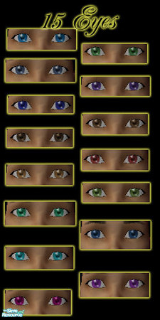 Sims 2 — 15 Eyes by rebelxgirl — 15 recolors of Maxis eyes. I reshaped the outer eye and added brighter colors!