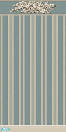 Sims 2 — Wallpaper in Mushroom & Aqua Stripes by Pinecat — Softly striped wallpaper with carved top molding &