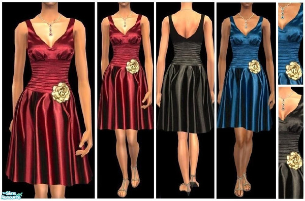 Sims 2 — JPayafformal13 by juttaponath — Silk formal dress with rose for adults and young adults. No mesh or expansion