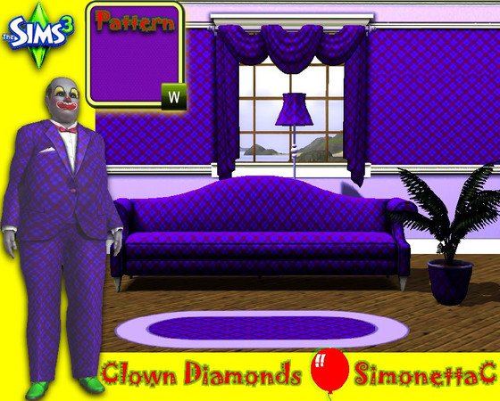 Sims 3 — Clown diamonds by SimonettaC — A very bright and jazzy clown fabric. Suitable for all your clowns! Happy or sad