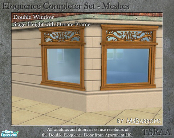 Sims 2 — Eloquence Double Stage Ornate Window - D by MsBarrows — Double width stage-height window with ornate frame -