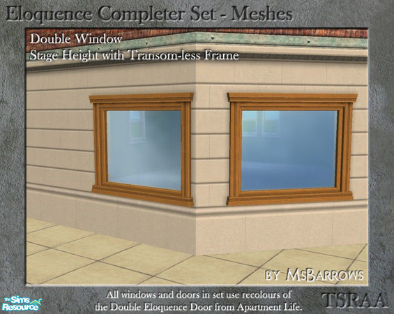 Sims 2 — Eloquence Double Stage No Transom Window - D by MsBarrows — Double width stage-height window with transom-less