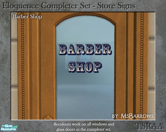 Sims 2 — Eloquence Store Signs - Barber Shop by MsBarrows — Barber Shop in old-fashioned ornate blue and blue-white