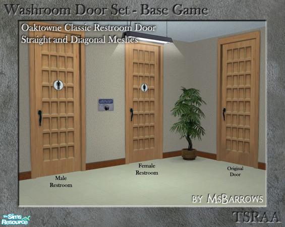 Sims 2 — Washroom Door - Oaktowne Classic - Male S by MsBarrows — Washroom door based on the Oaktowne Classic Door. Mesh