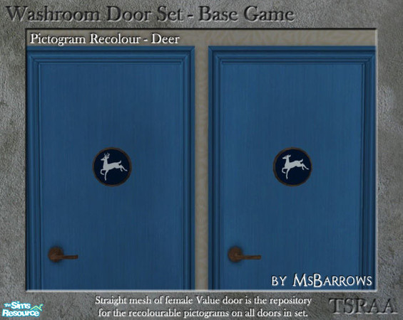 Sims 2 — Washroom Door - Pictogram - Deer by MsBarrows — Recolour of washroom door pictograms - stag and doe silhouettes