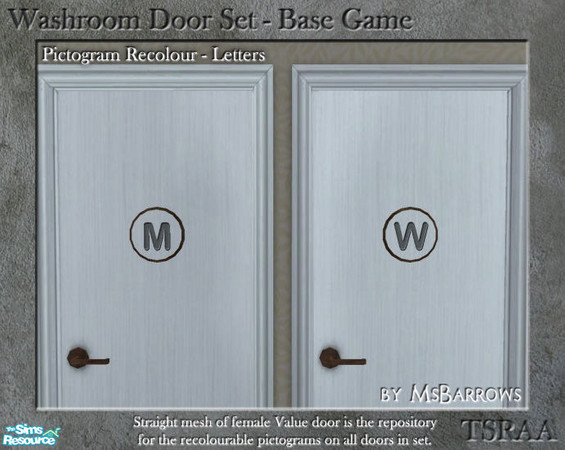 Sims 2 — Washroom Door - Pictogram - Letters by MsBarrows — Recolour of washroom door pictograms - embossed grey M and W